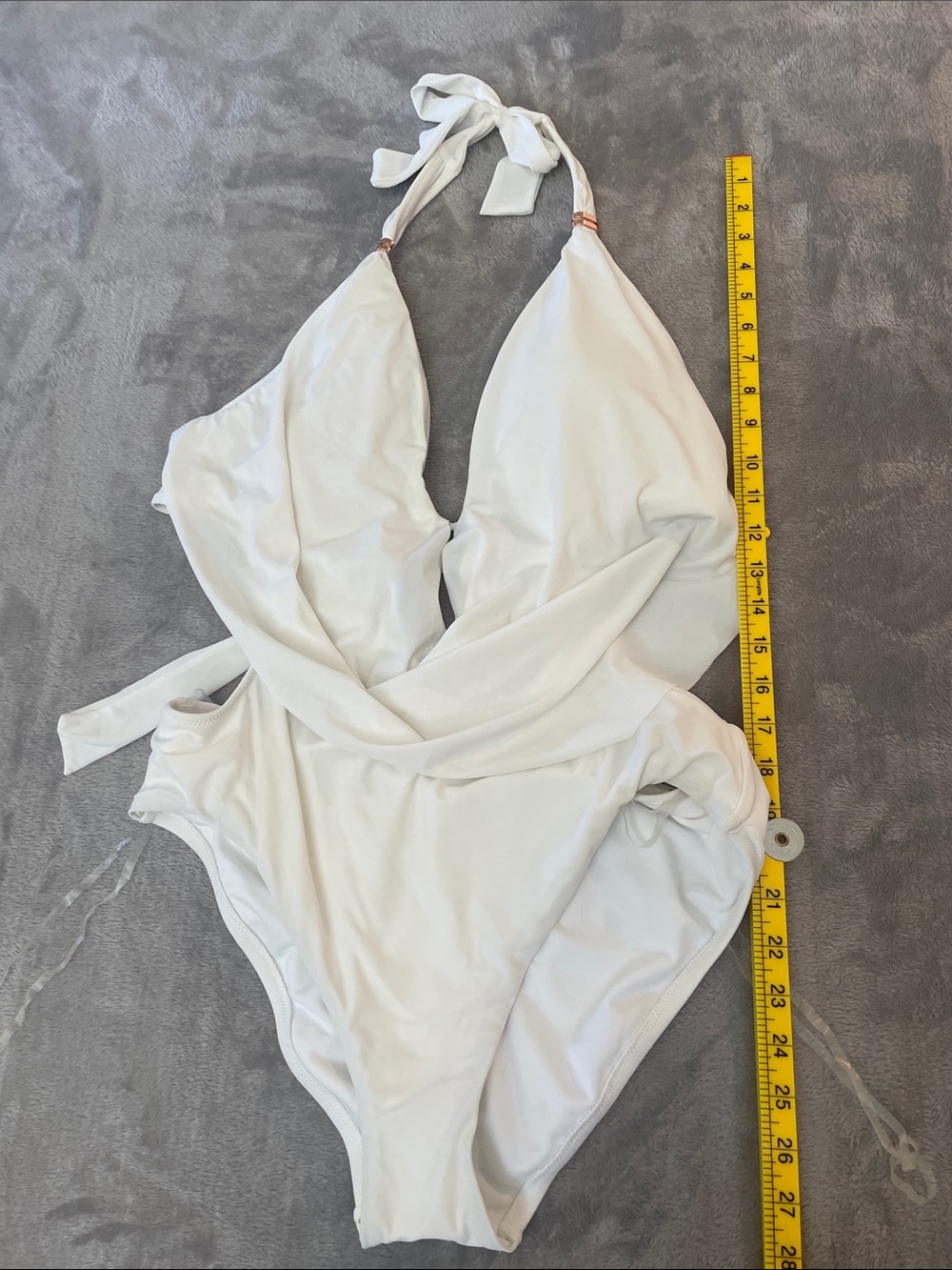 Bar III White Cowlneck drape monokini Halter One-Piece Swimsuit Large NWT